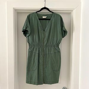 Utility green short Sleeve Zip Dress